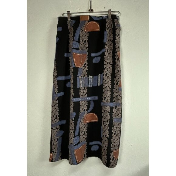 Women's Long Maxi Bohemian Skirt Black Geometric Paisley Back Zip Size Large - Picture 1 of 10